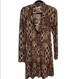 Veronicam long sleeve Dress Aztec/ tribal Print Cowl-neck Dress Size M 6 8